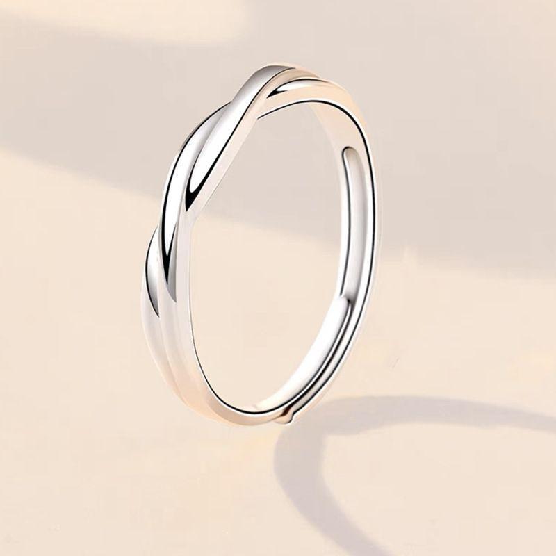Fashion Couple Rings Set Silver Color Simple Opening Adjustable Finger Ring Light Luxury Jewelry For Women Men Anniversary Gift