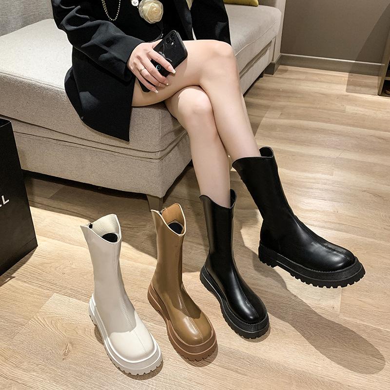 Женские сапоги уличной моды из искусственной кожи с молнией сзади на платформе, массивные ботинки, женские удобные прогулочные туфли