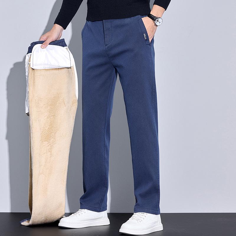 Мужские повседневные прямые брюки из высококачественного лиоцелла класса люкс из толстого эластичного бархата