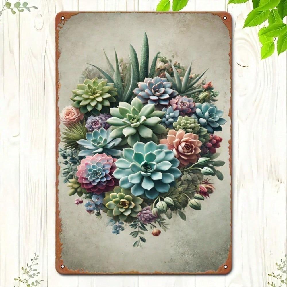 Vintage Succulent Cacti Metal Wall Sign 8x12 Rustic Iron Plant Art for Home Kitchen Garden Garage Decor