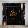 Роскошные исламские традиционные праздничные декоративные шторы Eid Al Fitr, 2 панели, Золотая текстура, оконные шторы для гостиной, спальни