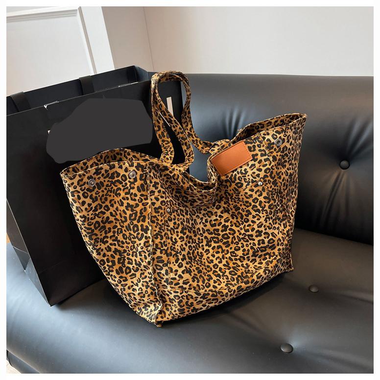 Сумка-тоут с леопардовым узором, винтажная холщовая сумка на плечо, модная большая вместительная сумка для школы, работы, шопинга
