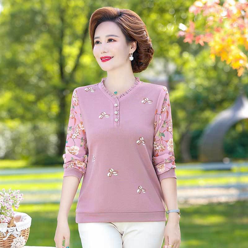 Весенний топ для женщин среднего возраста, с длинным рукавом, нижнее пальто, тонкая западная вязаная маленькая рубашка