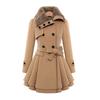 Winter Long Wool Coats Women Streetwear Double Breasted Collar Woolen Collar Lace Up Pleated Ruffle Jackets