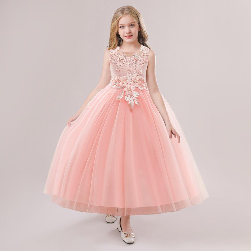 Tulle Formal Wedding Flower Party Dresses For Girls Children Costume Sequin Lace Bow Wedding Princess Dress Evening First Communion Gown