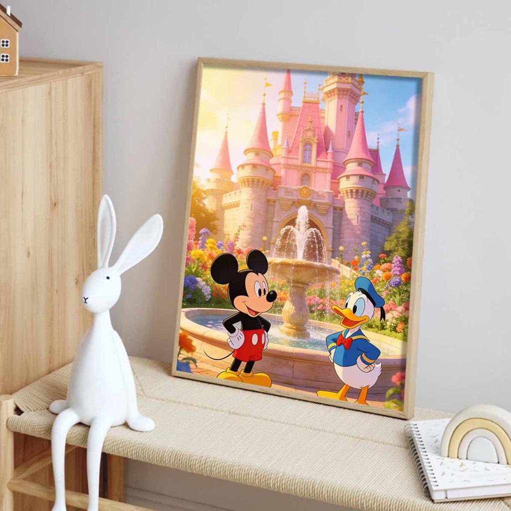 Disney oil painting handmade painting art kit mosaic diy home decoration gift Mickey Mouse Donald Duck castle fountain flowers