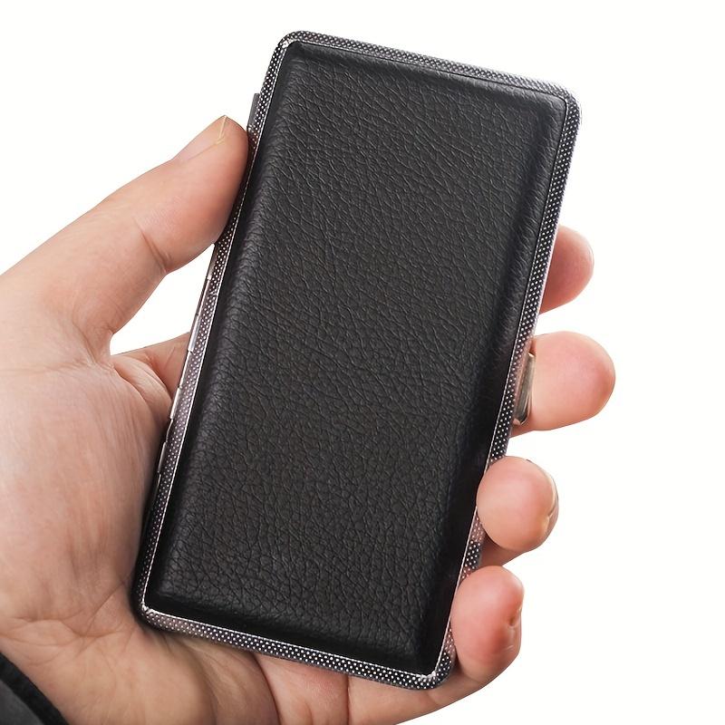 1Pc New Leather Metal Cigarette Case Holds 14 Cigarettes for Cigarettes,Extra Long Cigarette Case with Enlarged PU Leather