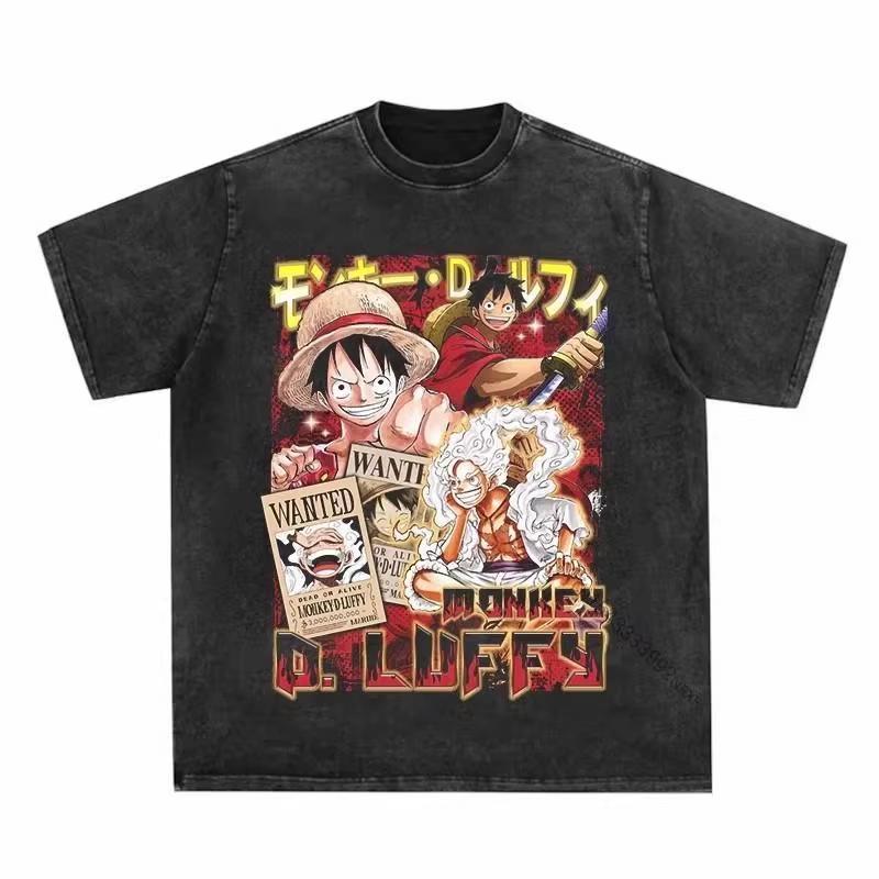 Anime One Piece Zoro Printed Tshirt Mens and Womens Washed Tshirt High Quality Vintage Cotton Tshirt Harajuku Tops