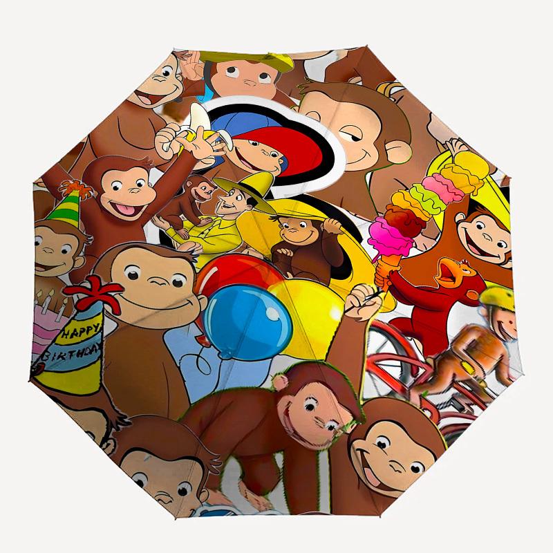 Curious George, Adventure Automatic Opening and Closing, 8 rib Structure Portable Umbrella, Suitable for Men and Women in All Seasons Perfe