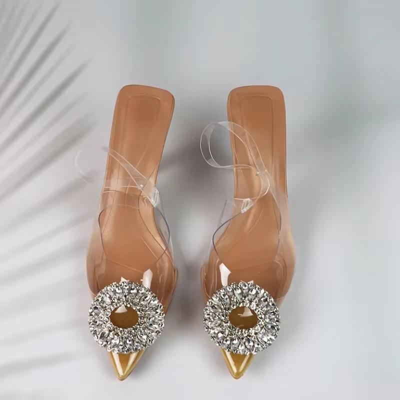 Женские элегантные босоножки TRAF с открытым носком и открытым носком, украшенные стразами, на высоком каблуке, с открытым носком, элегантные офисные босоножки на каблуке