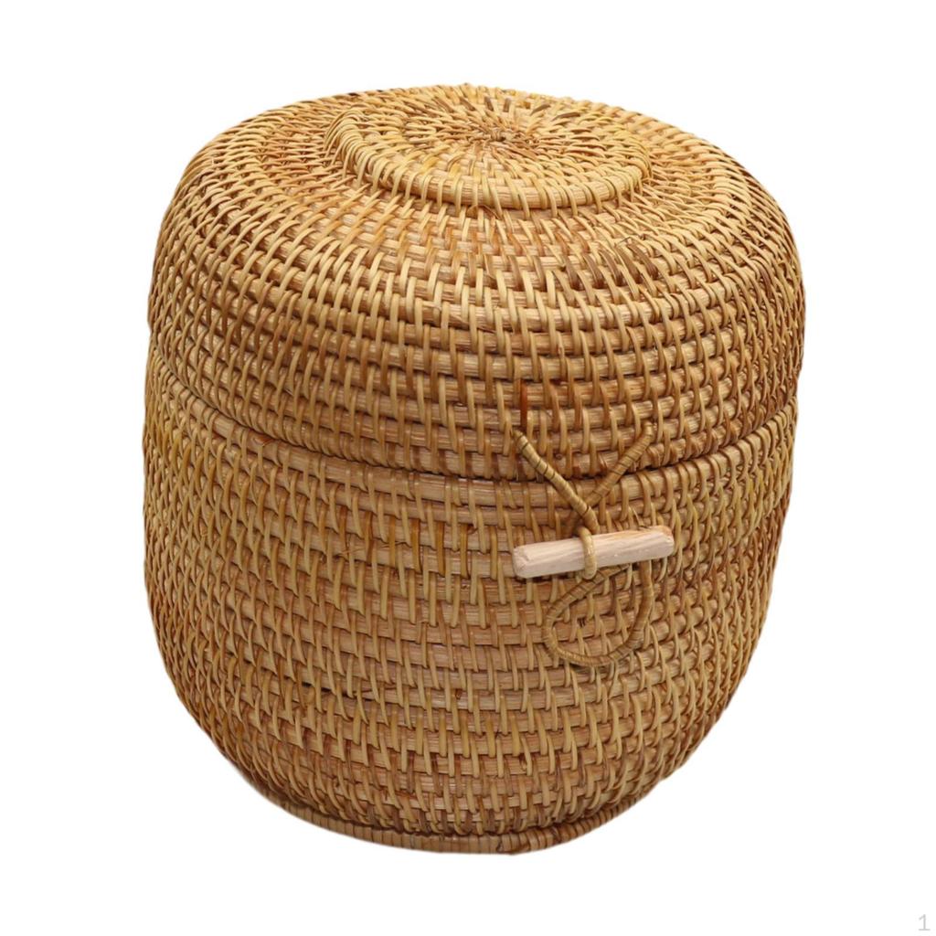 Корзина для хранения конфет с крышкой, круглая ротанговая коробка, ручная для столешницы