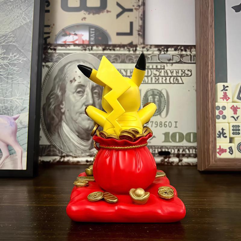 13cm Pikachu Gk Figure Gold Coin Themed Collectible Statue Desktop Decor Car Ornament Anime Peripheral Toy For Fans