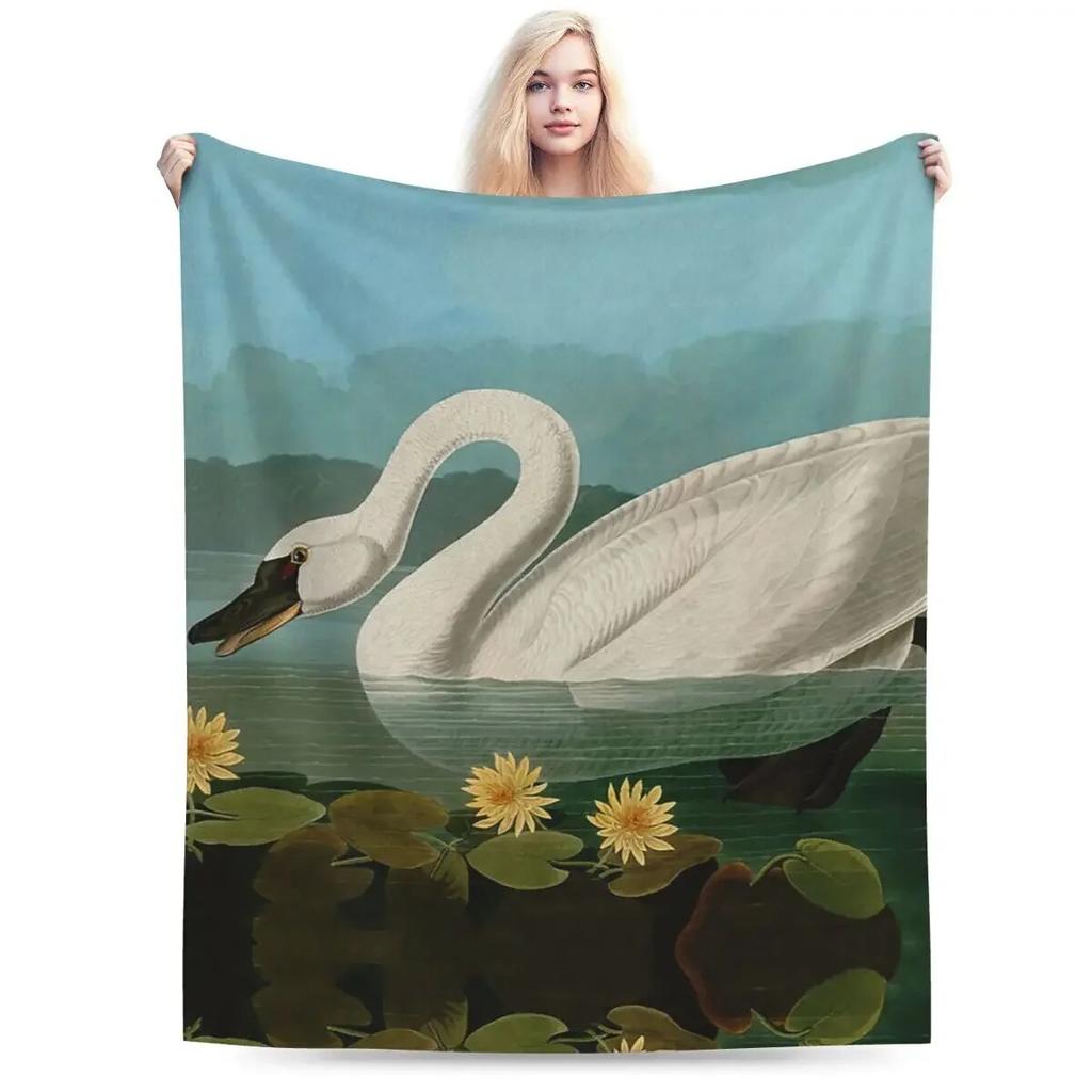 Common American Swan Birds Of America Audubon Blanket Soft Warm Flannel Throw Blanket Cover for Bed Living Room Picnic Couch