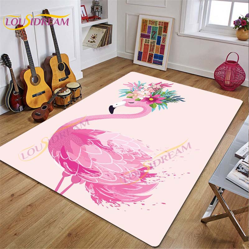 3D ковер с изображением фламинго, ковер для гостиной, спальни, детской комнаты, красочный современный ковер, нескользящий напольный ковер, INS, стильный декор, цветочный ковер