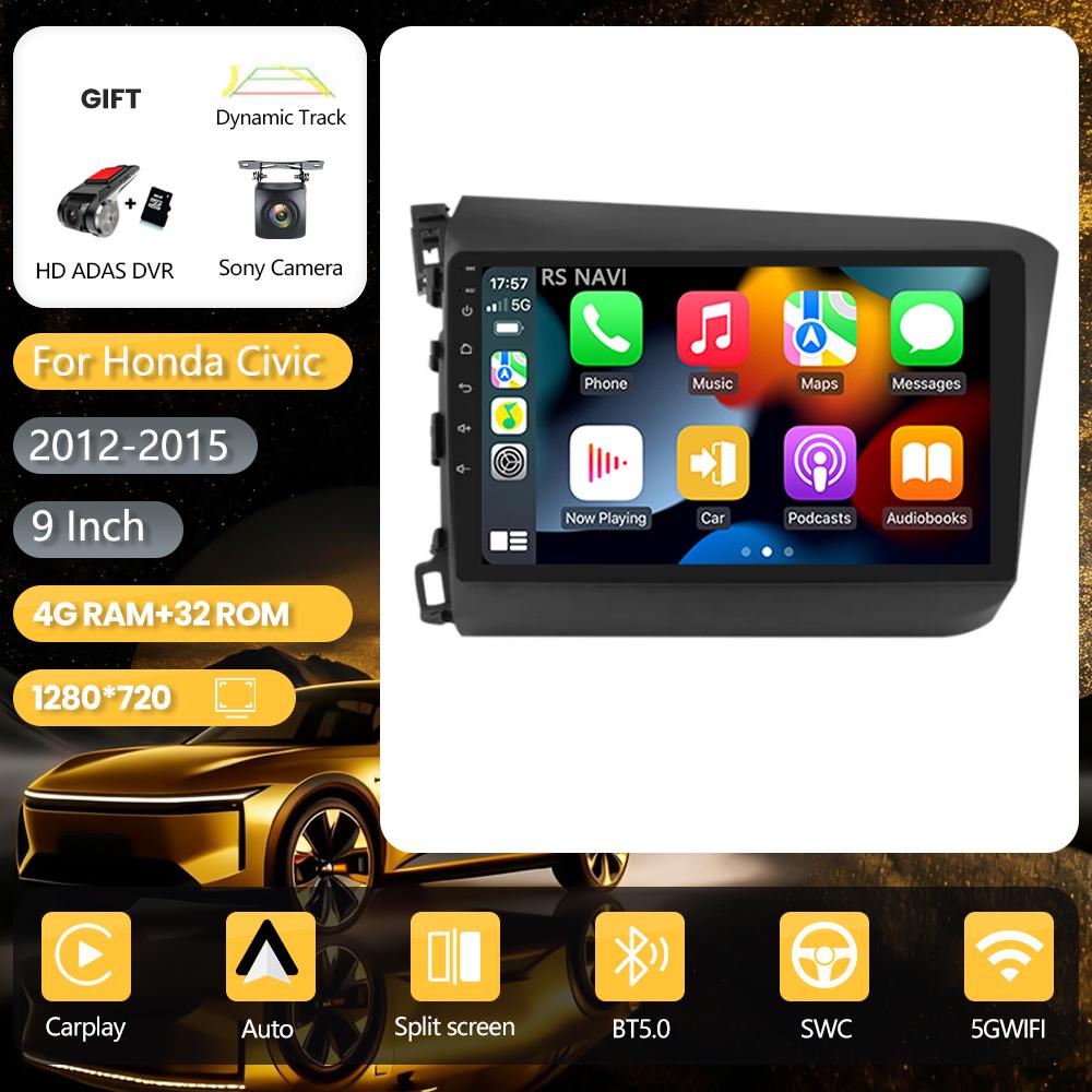 RSNAVI Android 16 pour Honda Civic 2012 2013 2014 2015 Carplay Auto Multimedia Autoradio Stéréo DSP commande par application au volant