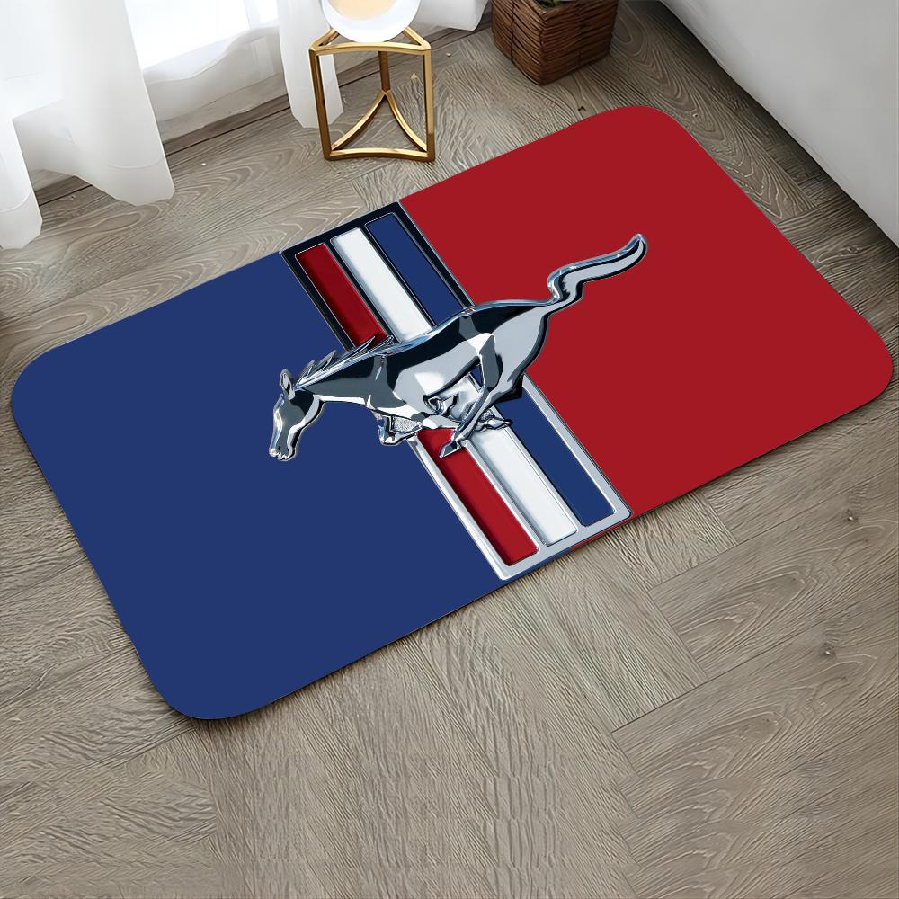 M-Mustang Car Logo Printed Floor Mat Home Bedroom Kitchen Non-slip Floor Rug, Absorbent Anti-fouling Door Mats