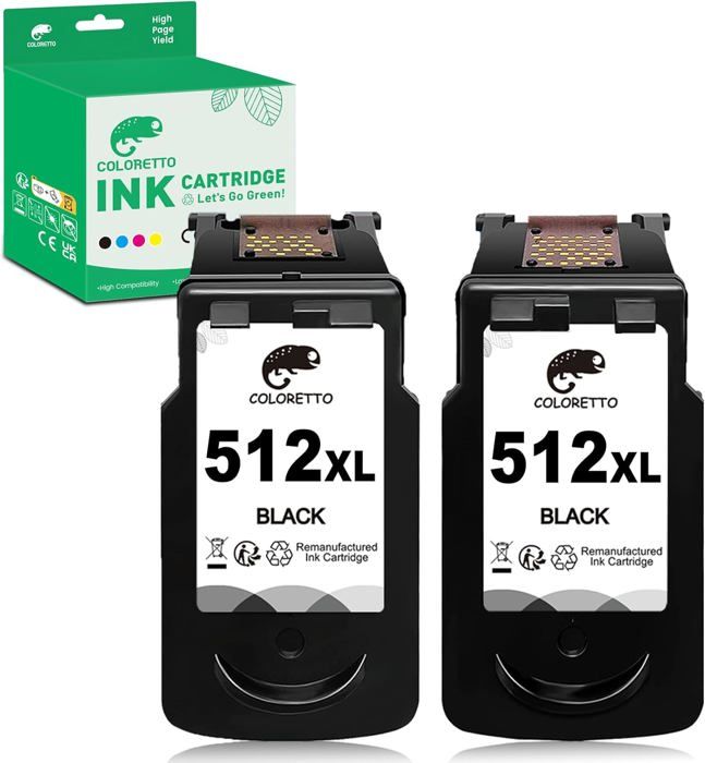 Pack de 2 cartouches d'encre noires remanufacturées compatibles Canon PG-512XL 510XL pour Pixma MP230 MP240 MP250 MX340
