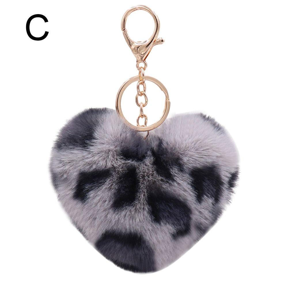 2Pcs Leopard Pattern Plush Keychain Multicolor Keyring Adorable Peach Heart Pendant Keychain  Key