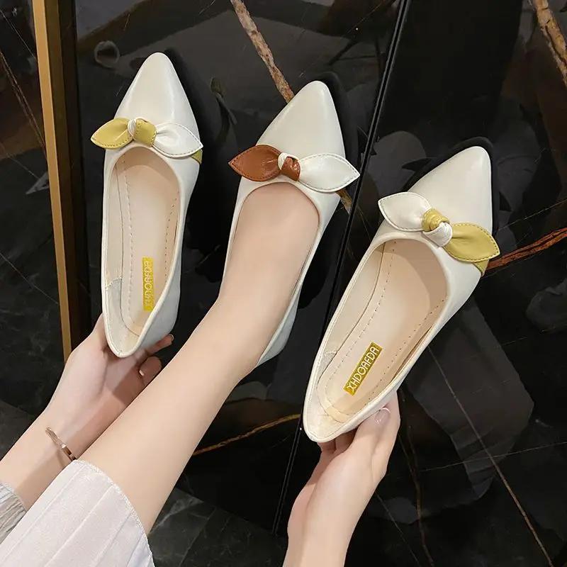Fashion Woman Flats Pointed Toe With Bow Moccasins Office Quick Delivery Y2k Shoes for Women Chic Point On Sale 2025 Trend Discount Shoe