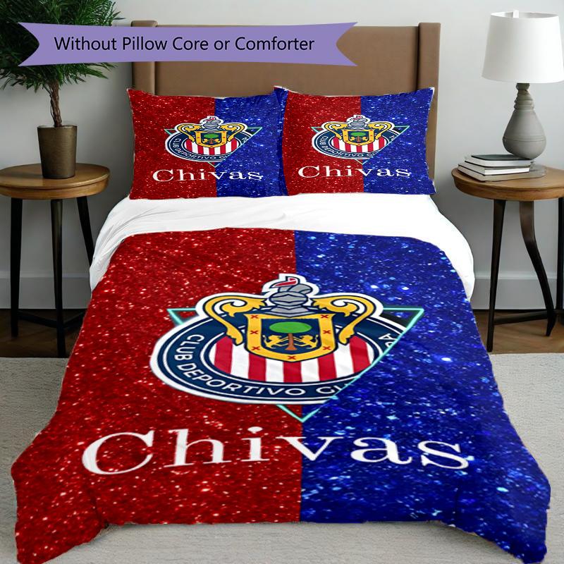 3pcs Duvet Cover Set (1*Duvet Cover + 2*Pillowcase, Without Core), Club Deportivo Guadalajara Print Bedding Set, Bedroom Decor, All‑Season, Birthday G