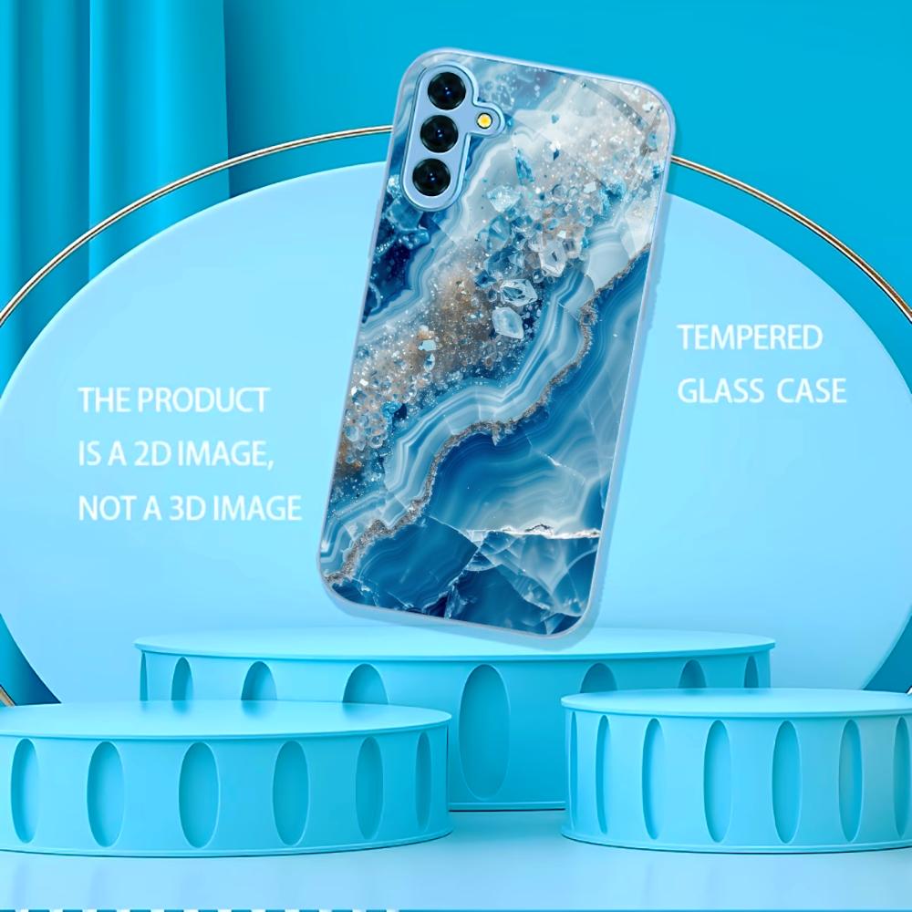 Чехол для телефона из стекла с текстурой синего мрамора, подходит для Samsung Galaxy S26 S25 S24 S23 S22 S20 FE/Ultra/Plus, противоударная задняя крышка