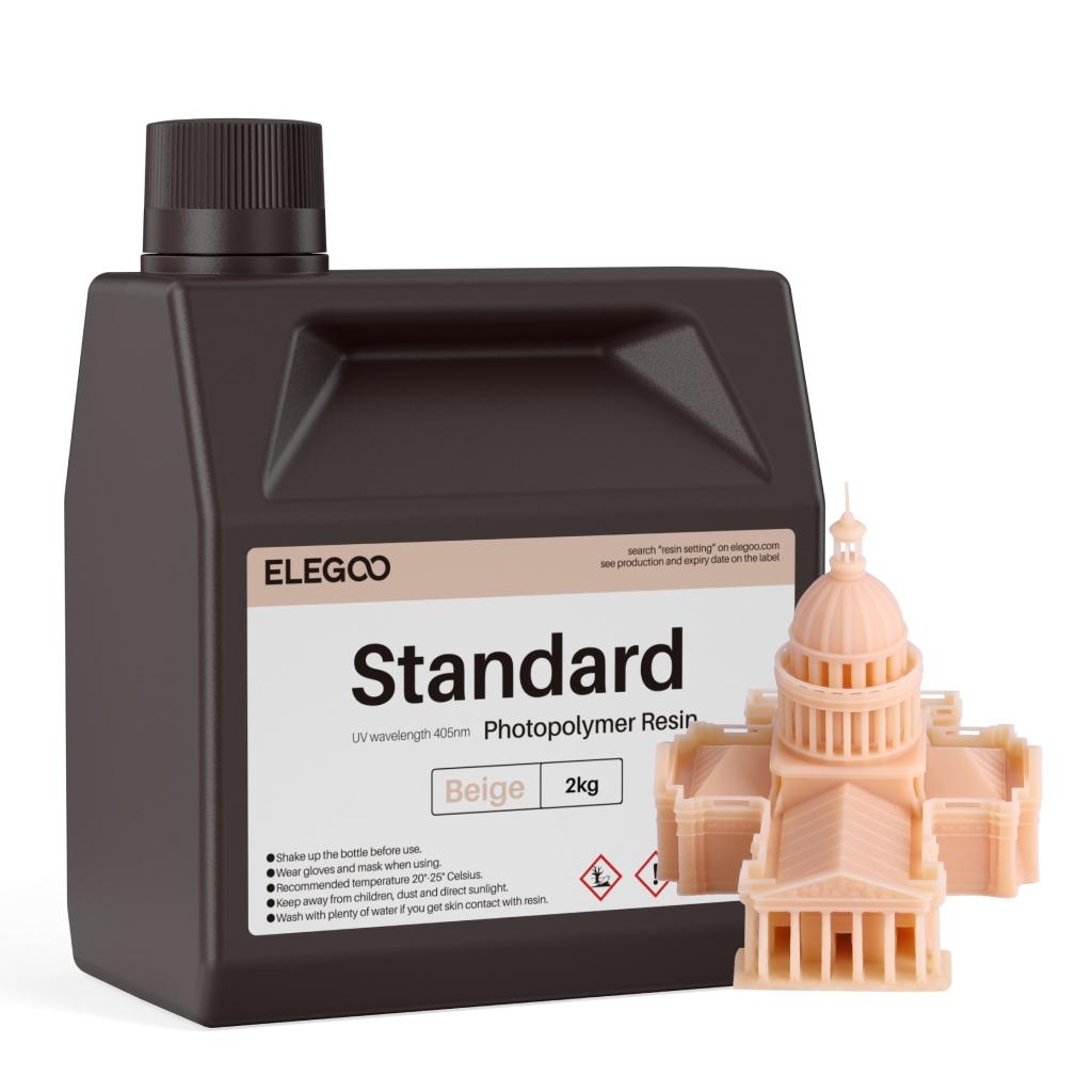 ELEGOO Standard Resin 2kg 3D Printer 405nm UV Curing Photopolymer Resin for LCD 3D Printing,High Precision,Low Odor,Grey 2000g