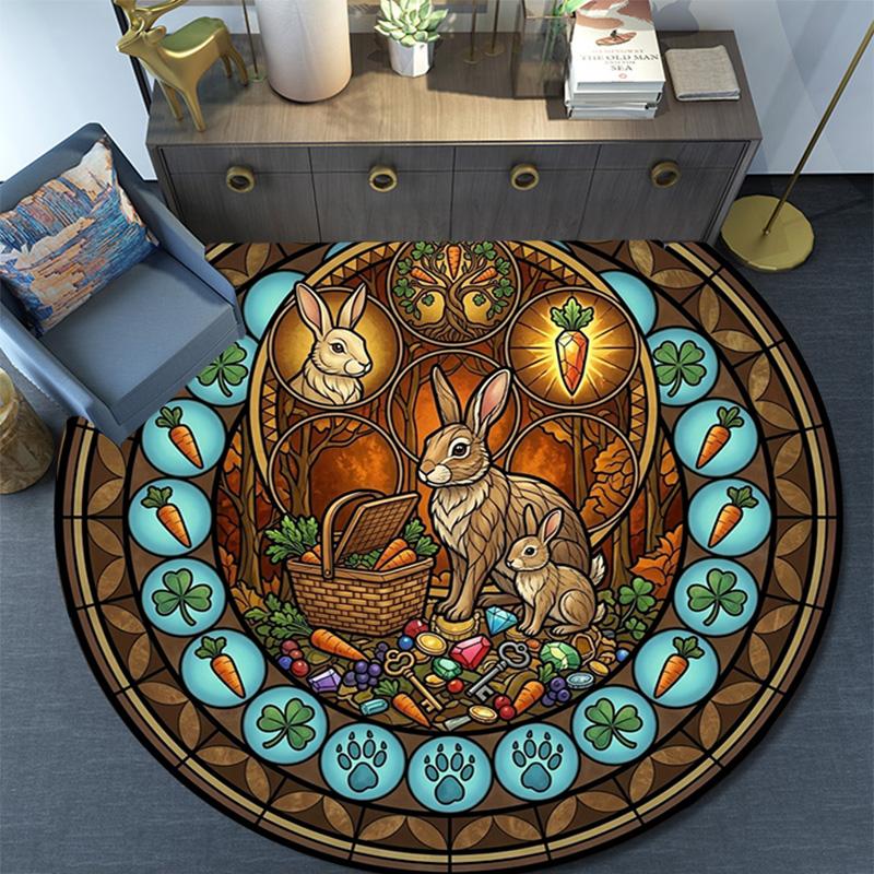 Rabbit Carrot Treasure Hunt Round Area Rug Under Office Chairs Bedroom Living Room Home Decor