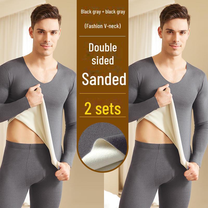 Комплект мужского термобелья: Бесшовный, плотный, сохраняющий тепло осенне-зимний костюм с двухсторонним немецким бархатом.