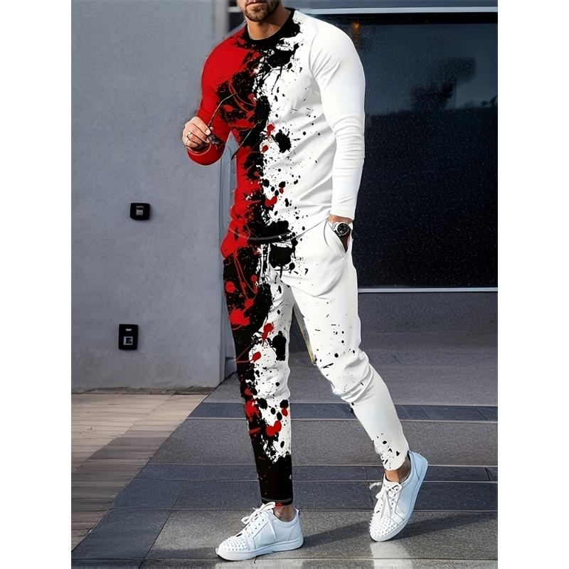 Мужской модный novelty набор пижамы и домашней одежды с граффити, осенний мужской повседневный комплект: футболка с длинным рукавом, уличные модные брюки