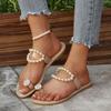 Fashion Luxury Pearl Chain Pvc Strap Clip Toe Slippers Women 2025 Summer Brand Designer Nude Flat Heels Slippers Fashion Beach Sandals