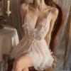 Backless White Lace Sleeping Dress Sexy Girls Hot Babydolls Sexy Costumes Woman Hollow Open Chest Bow Bra Dress Underwear Set
