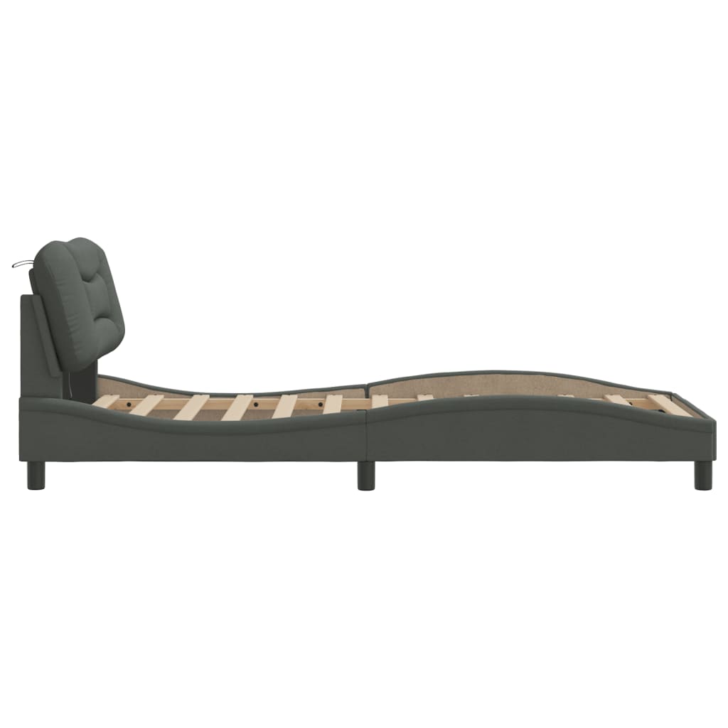 LED Bed Frame without Mattress Hvar Dark Grey 90x200 cm Fabric