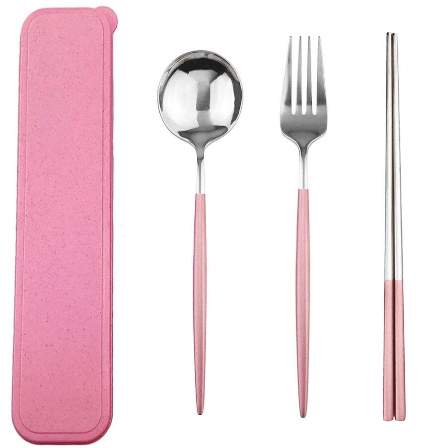 Дорожный набор столовых приборов с коробкой, набор столовой посуды из нержавеющей стали, палочки для еды, портативная вилка, набор ложек, набор кухонной посуды