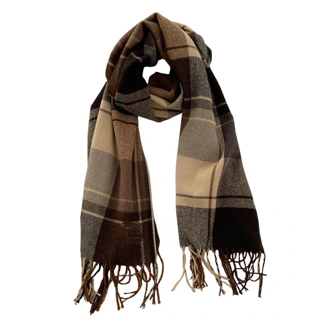 Imitation Cashmere Blue Plaid Scarf Women's Autumn and Winter New High-end Wool Scarf Shawl