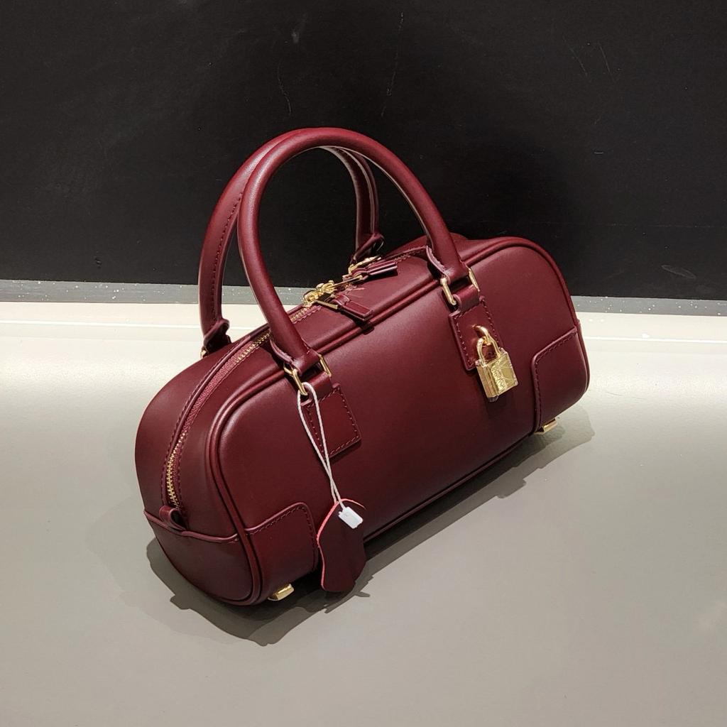 Genuine Leather Bowling Bag For Women 2025 New Versatile Boston Pillow Bag Commuting Handbag Shoulder Crossbody Bag