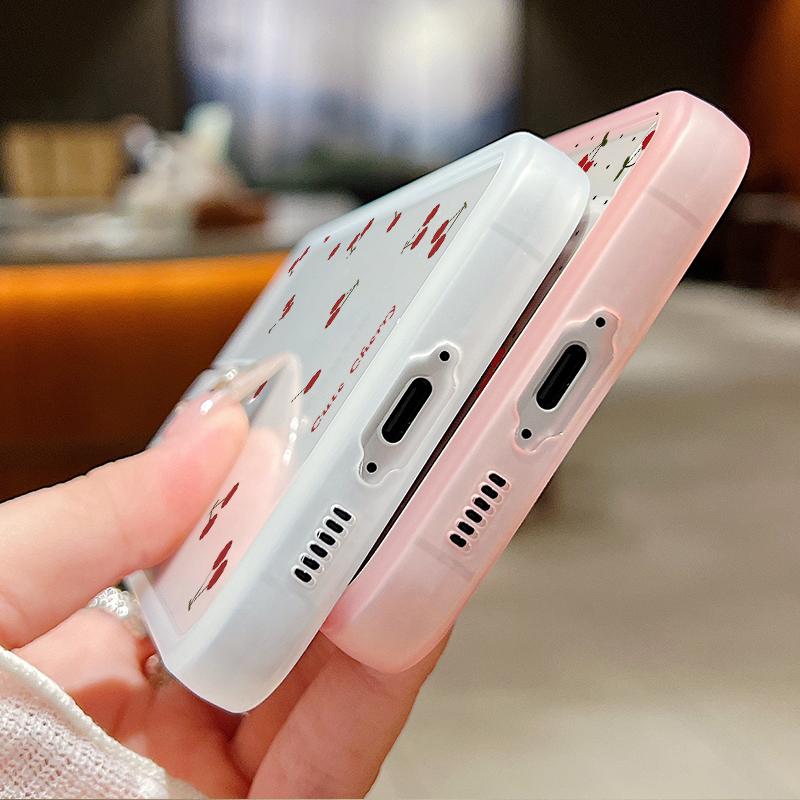 Мягкий силиконовый прозрачный чехол с принтом вишни для Samsung S25 Ultra S24 FE S23 Plus A36 A56 A16 A55 A15 A26, защитная пленка для объектива, противоударный тонкий чехол для телефона