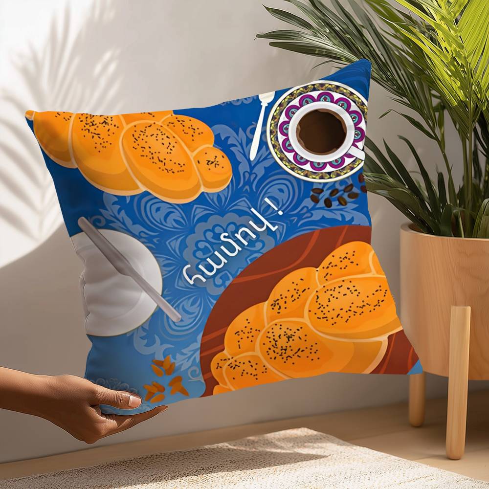 Food Paella Pizza Wall Art Pillow Case Sofa Decorative Home Double-sided Printing Short Plush Cushion Pillow Cover Holiday Gift