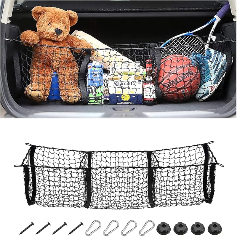 Car Rear Cargo Net, Adjustable Elastic Storage Organizer Net, Trunk Cargo Storage Net, Universal Fit For Car, Vehicle, SUV (43.3"X 15.8")