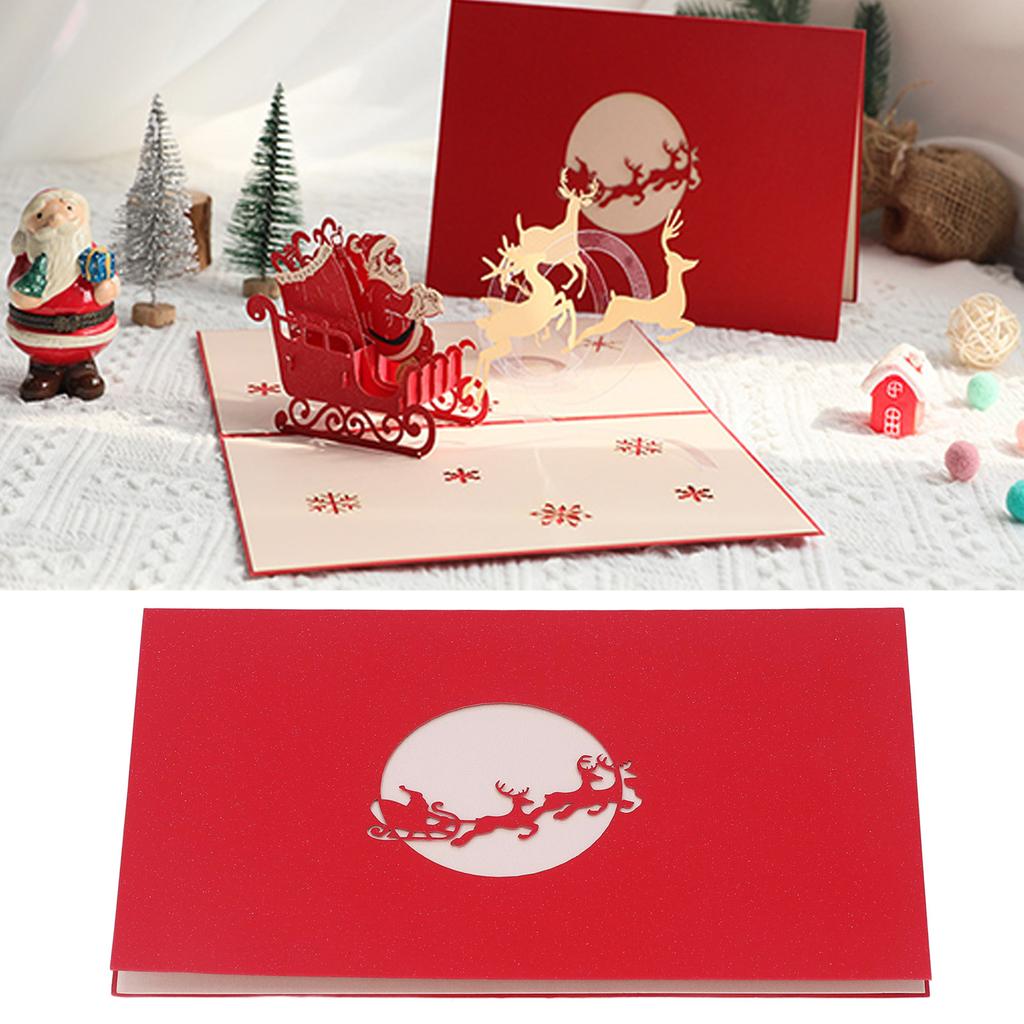 3D рождественские открытки, сделанные вручную, красиво выгравированные, повозка с оленями, 3D всплывающие поздравительные открытки для Write Blessi