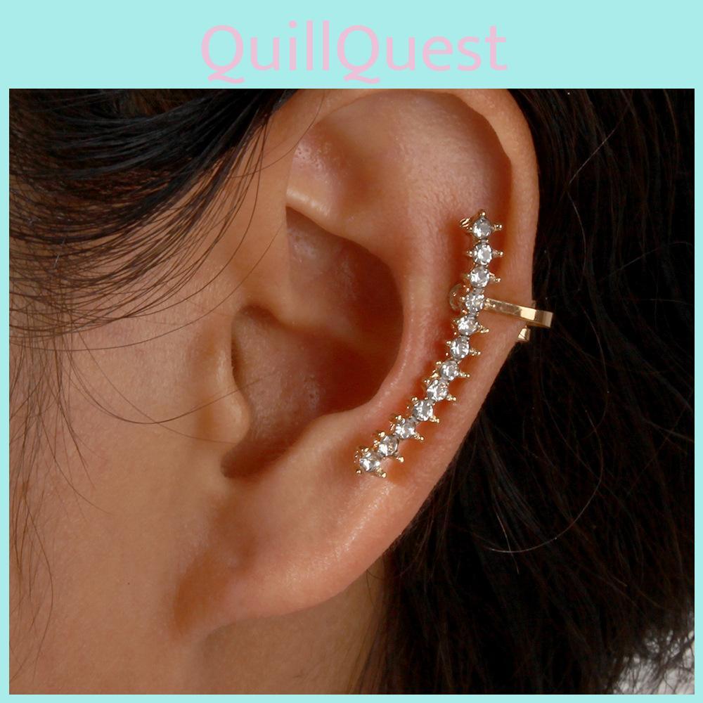 Modern Geometric Alloy Ear Clips With Rhinestones For Women And Special Occasions