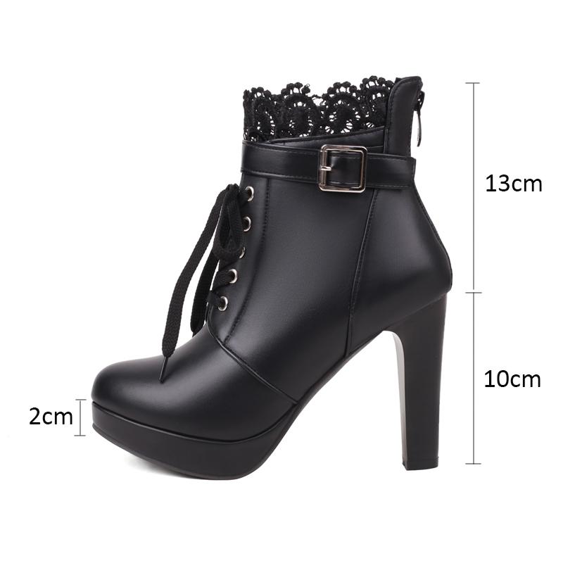 Patchwork Hollow Laces Women Lolita Shoes Platform Square High Heel Cross-tied Ankle Boots Sweet Girls Party Booties White 41 42