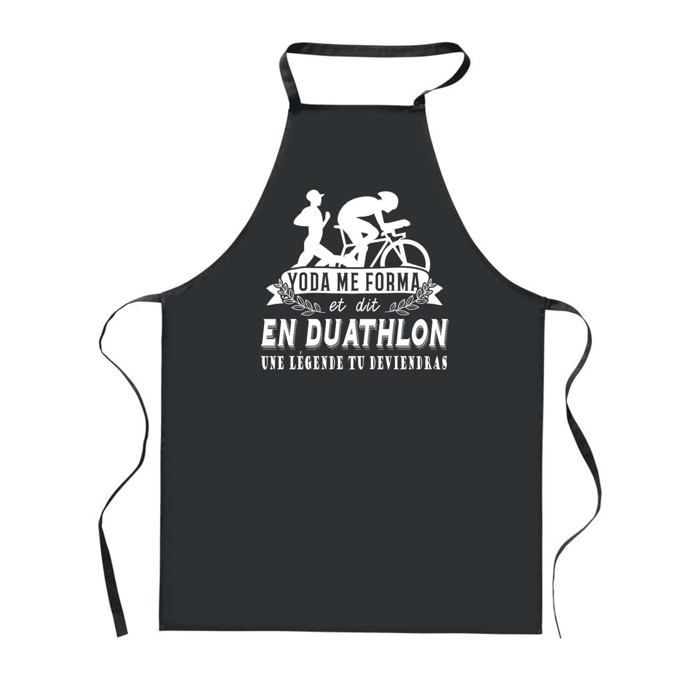 Tablier de cuisine - PLANETEE - Duathlon Légende Humour - Impression Bretonne - Noir - 90x60 cm
