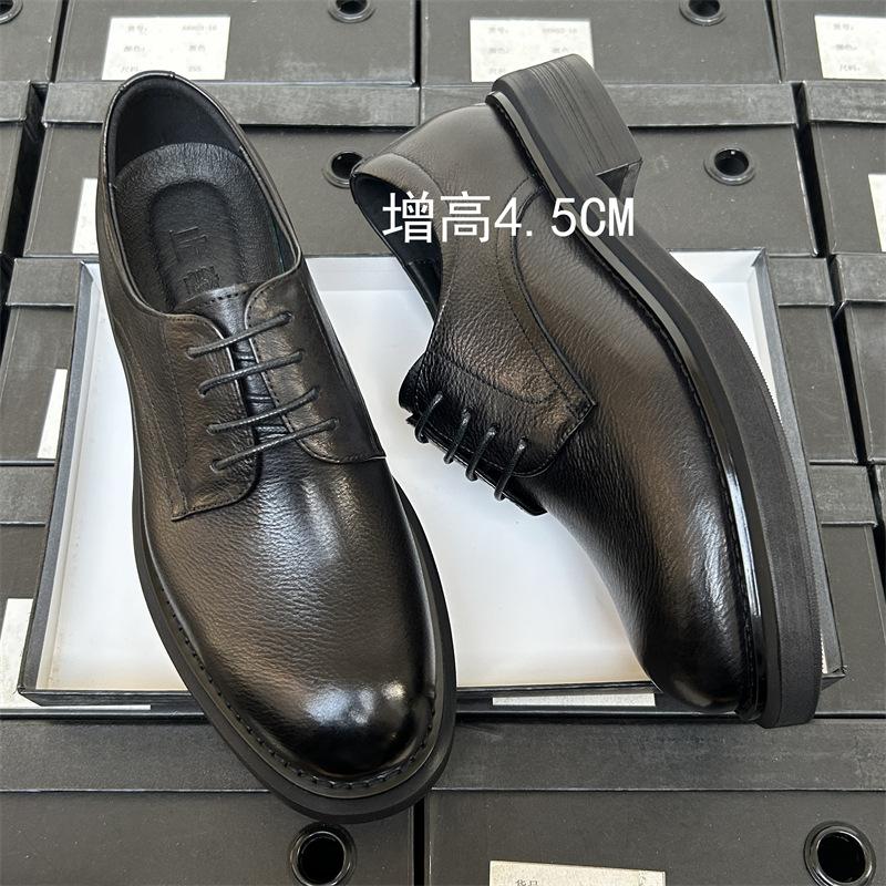 Круглые кожаные туфли мужские деловые деловые кожаные дышащие повседневные мужские кожаные туфли для поездок на работу свадебные туфли жениха толстые подошвы увеличение