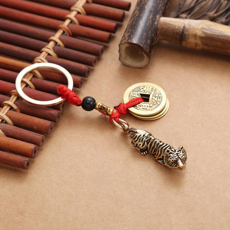 1 шт. сумка кулон латунный зодиакальный кролик тигр императоры деньги брелок с красной веревкой счастливый тигр автомобильный брелок ювелирные изделия аксессуары