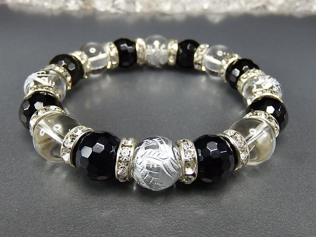 [Секимачи] Пара хрустальных браслетов, Свадебный подарок, Натуральный камень, Удача, Восходящий дракон, Ручная резьба по ониксу, 128 граней, 10 мм и 12 мм, Молитва