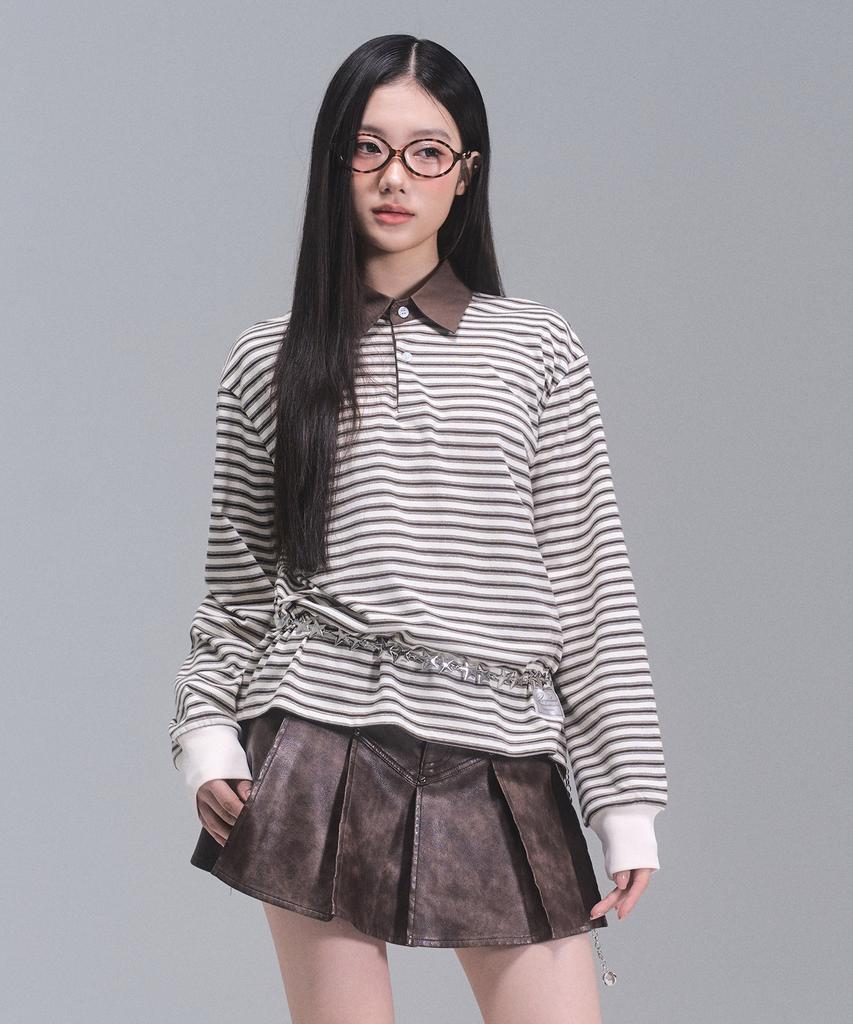 Zero Planet Sandy Leather Pleated Skirt [Brown]