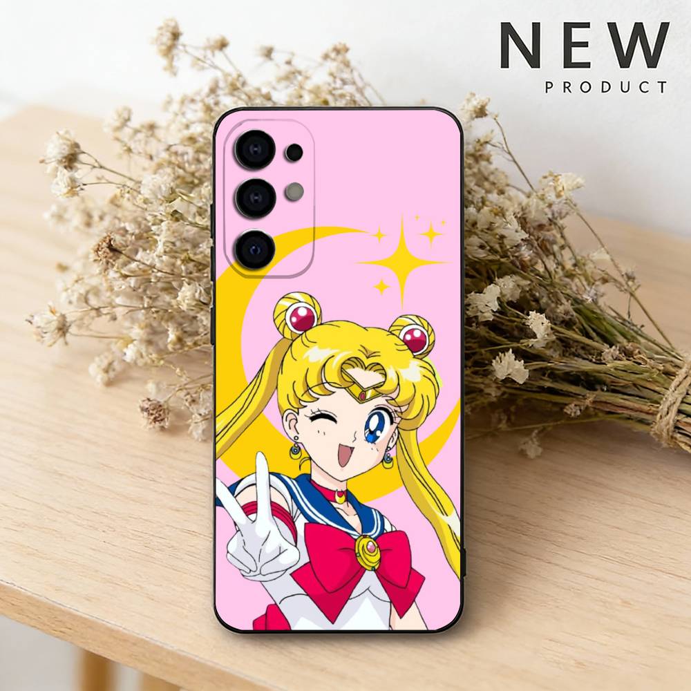 Чехол для телефона S-Sailor Anime Moon для Samsung S26,25,24,23,22,30,21,10,9,Ultra,Plus,Lite Черный Мягкий Чехол