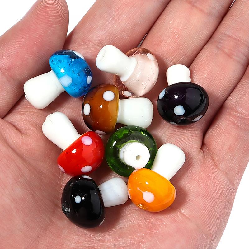 Colored Mushroom Glass Beads For Jewelry Cute Loose Lampwork Bead Diy Handmade Earring Bracelets Necklace Making Supplies