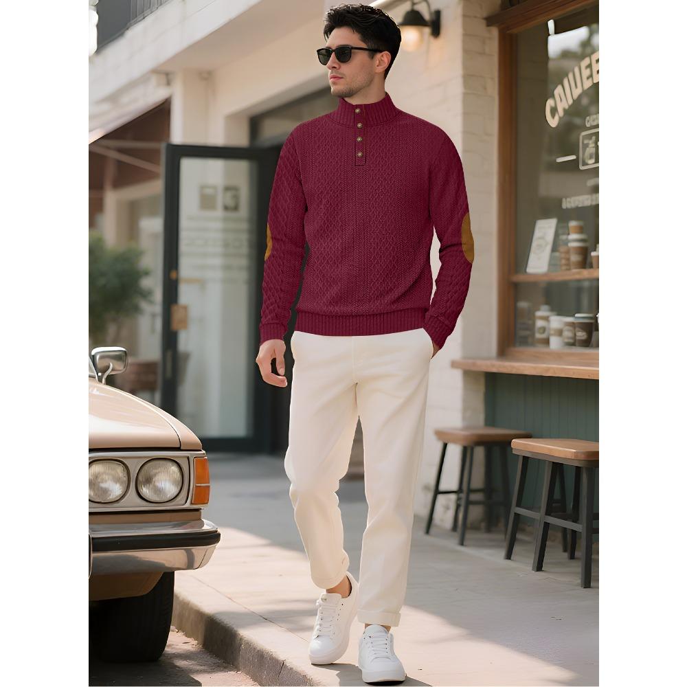 Мужская толстовка с длинным рукавом, на пуговицах, со стойкой воротником, жаккардового плетения, для повседневной спортивной одежды