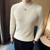 Однотонный мужской полосатый вязаный свитер в британском стиле, облегающий, с полувысоким воротником, мужские повседневные свитера, подходящие ко всему, пуловеры с длинным рукавом